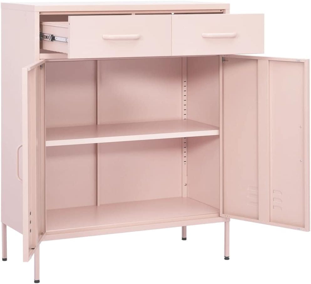 Steel Storage Cabinet with 2 Drawers and Adjustable Shelf, Metal Side Cabinet for Home, Office, Entryway and Hallway, 31.5'x13.8'x40',-331