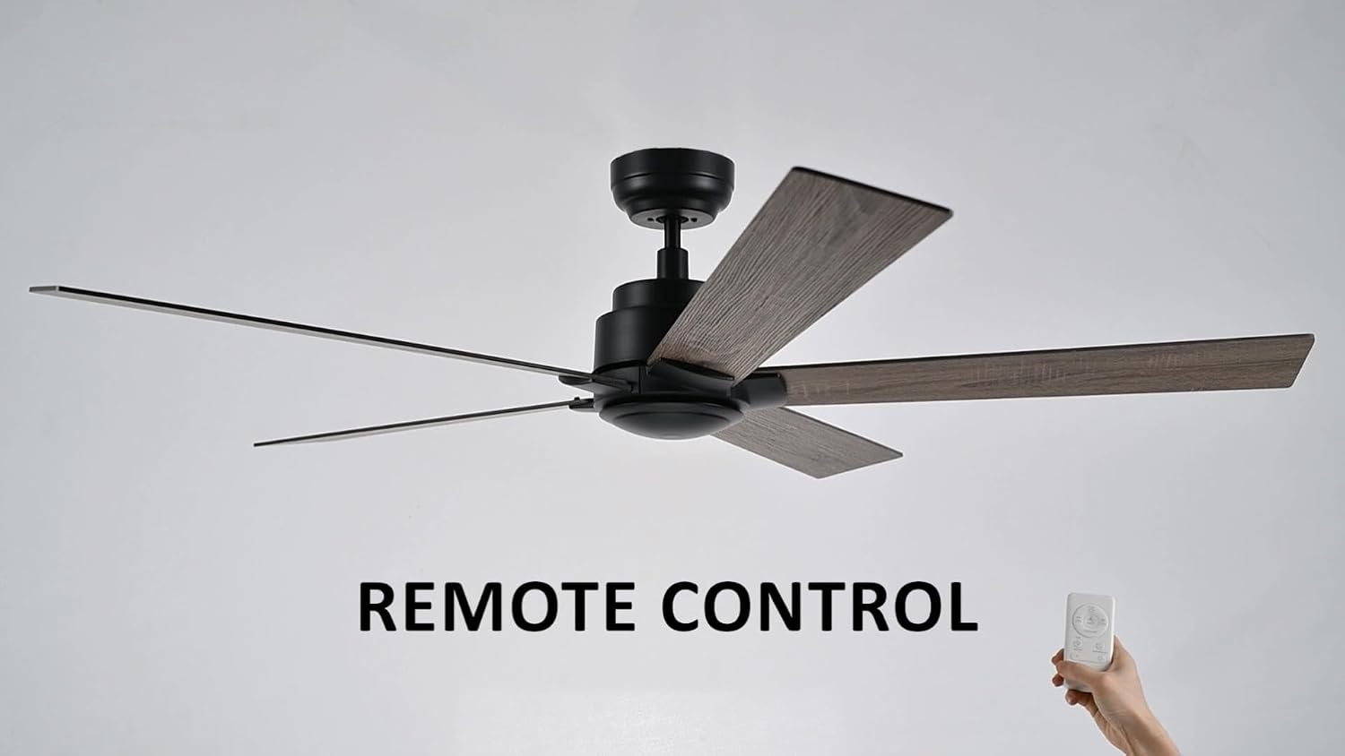 Carro 60 Inch Ceiling Fan without Lights, Black Ceiling Fan with Remote Low Profile, 10-Speed Reversible DC Motor, 5 Wood Finish Blades, Indoor, for Bedroom