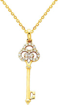 The World Jewelry Center 14k Yellow Gold Key CZ Pendant with 1.2mm Cable Chain Necklace