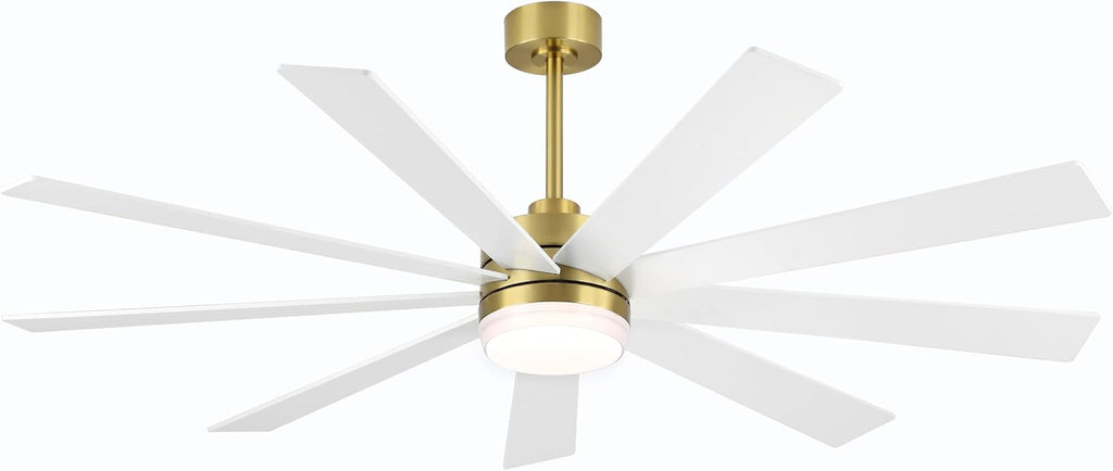 LEDLUX 64' Ceiling Fan with Light, 6-Speed Remote Control, Reversible DC Motor, Modern 9 Blades with 4.5'/12' Downrods for Home or Commercial White/Gold