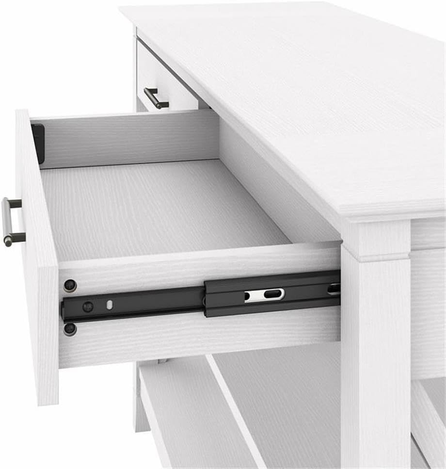 Bush Home Key West Tall TV Stand with Coffee Table and Set of 2 End Tables in Pure White Oak