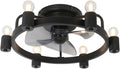 Black Ceiling Fan Light Retro Industrial Style Ceiling Fan Lights with Fan Low Noise 6 Lights Lighting for Restaurant Living Room Bedroom Study