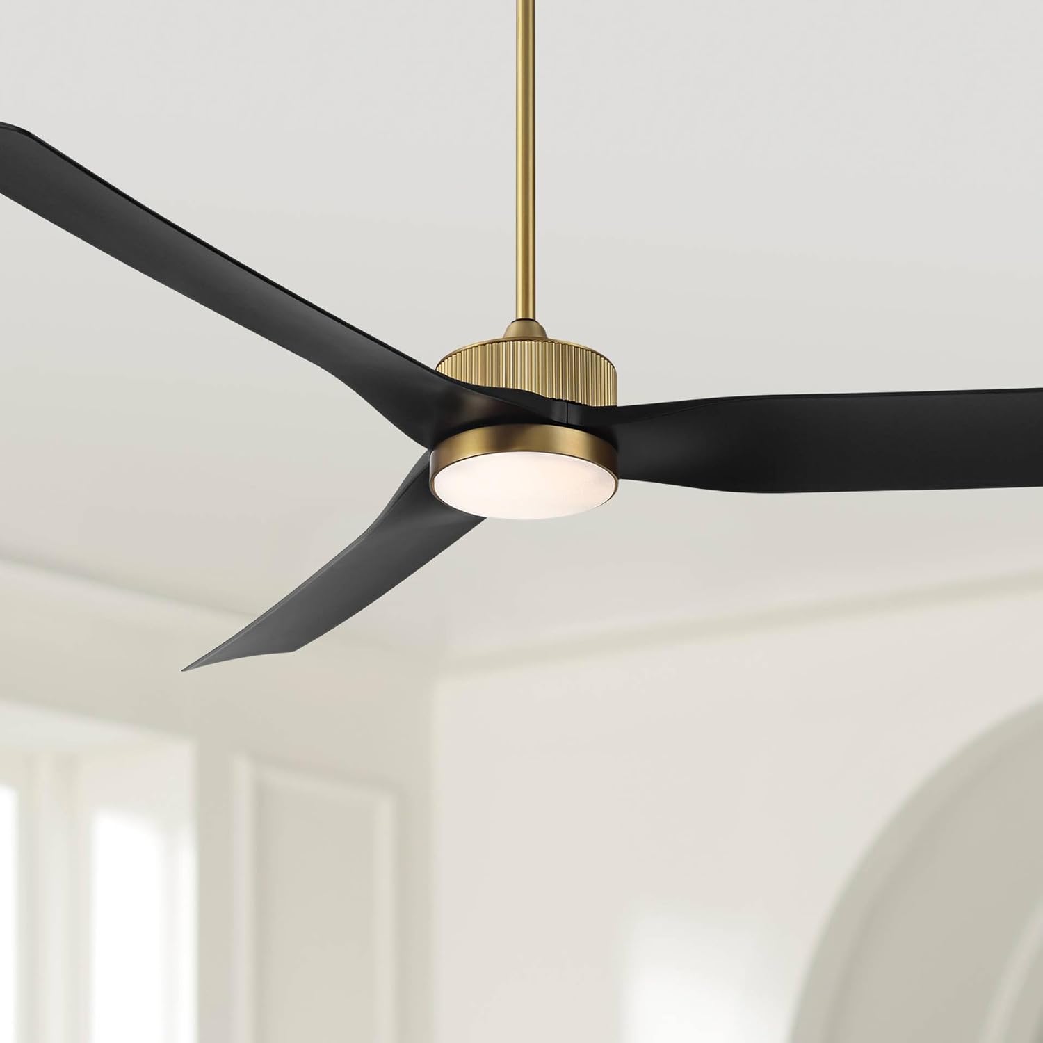 Casa Vieja 60' Montage Modern Indoor Outdoor Ceiling Fan 3 Blade LED Light Remote Control Soft Brass Finish Black Blades Bedroom Patio Living Room Kitchen Porch Damp Rated Decorative DC Motor Garage