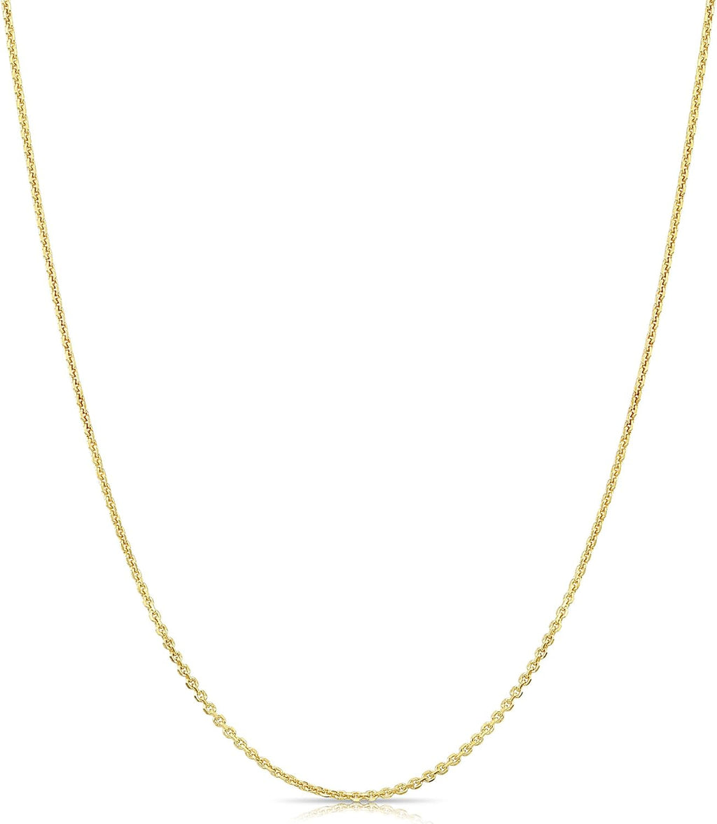 TILO JEWELRY 14k Solid Gold Diamond-Cut Cable Chain Necklace, Thin and Dainty Cable Chain 0.9mm Thick