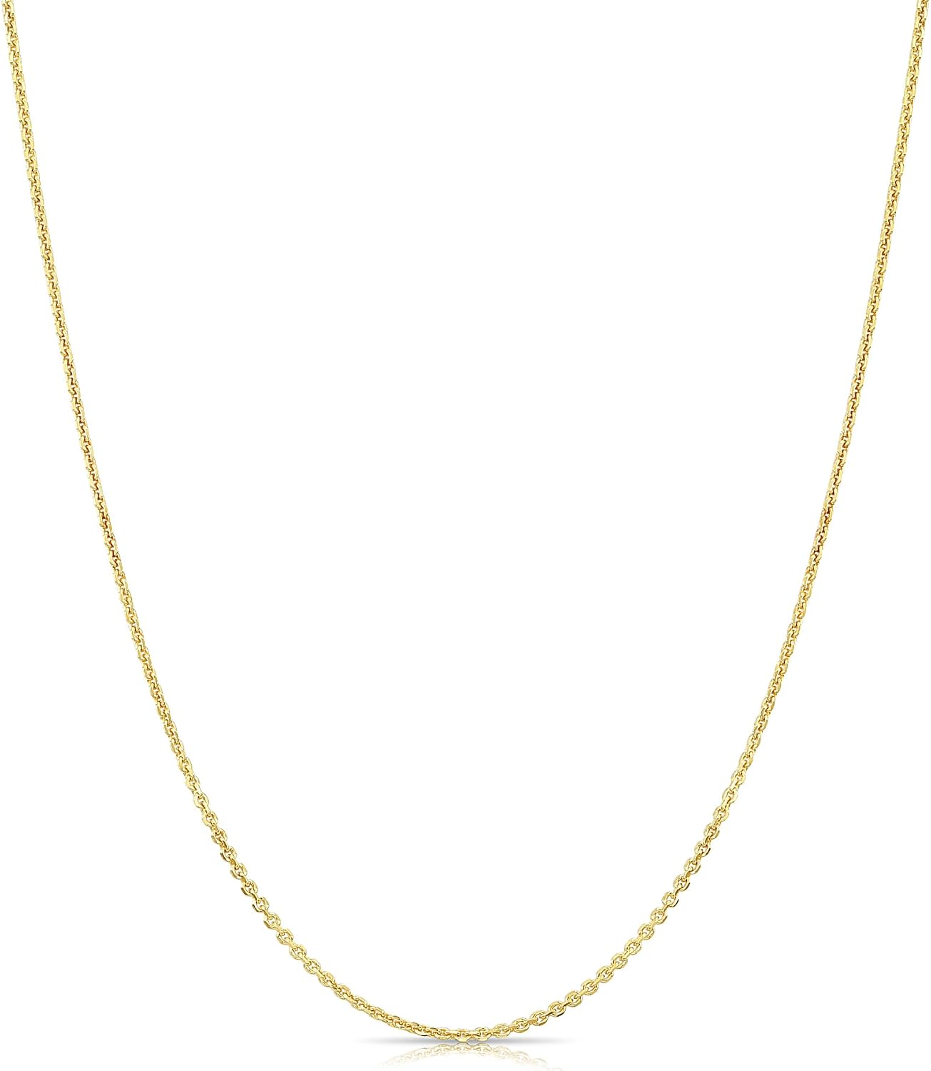 TILO JEWELRY 14k Solid Gold Diamond-Cut Cable Chain Necklace, Thin and Dainty Cable Chain 0.9mm Thick