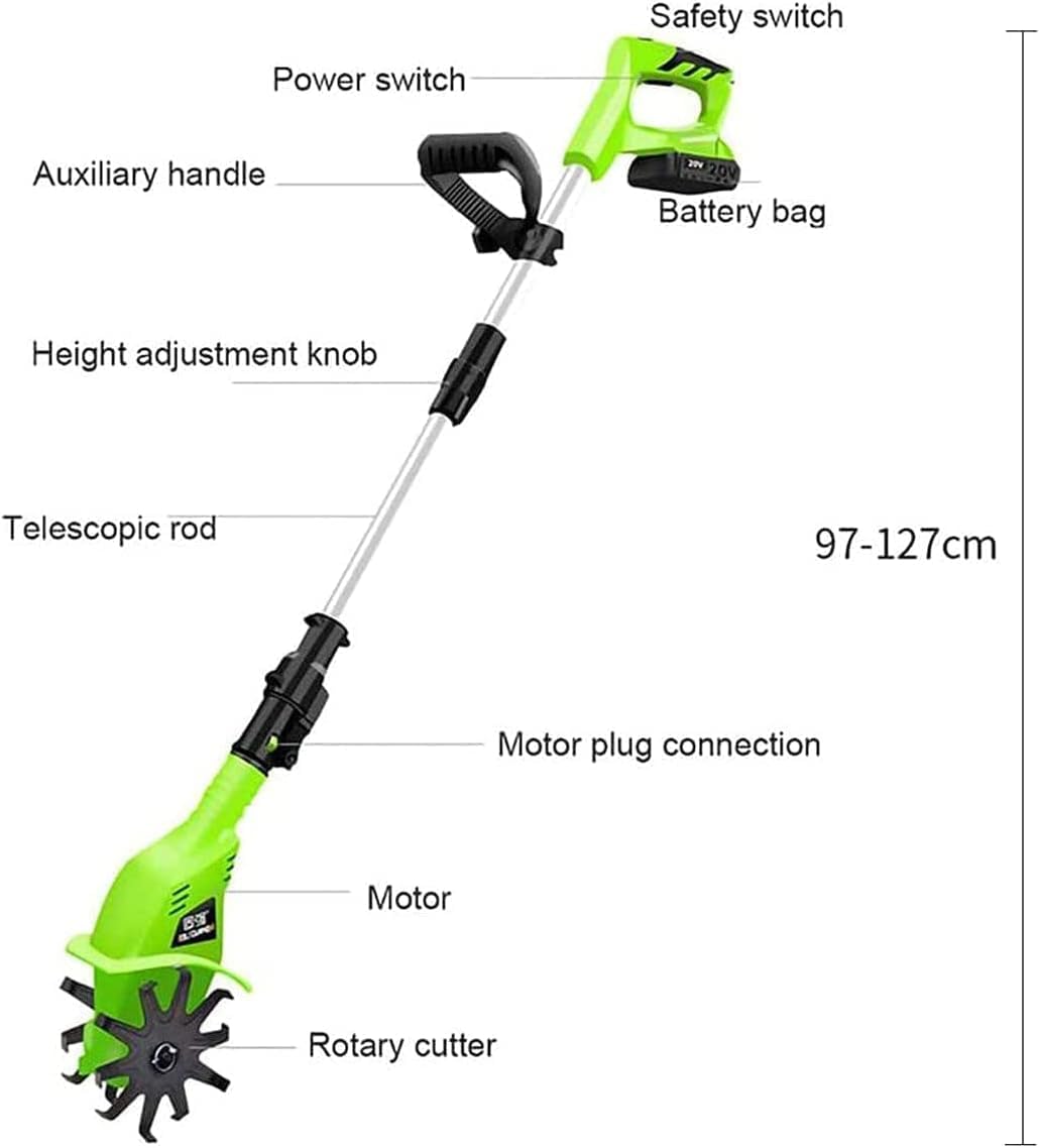 LXXW Electric Tiller Cordless Rototiller 20V Handheld Electric Rototiller with Portable Cultivator for Gardens Adjustable Handle for Allotments Electric Cultivator