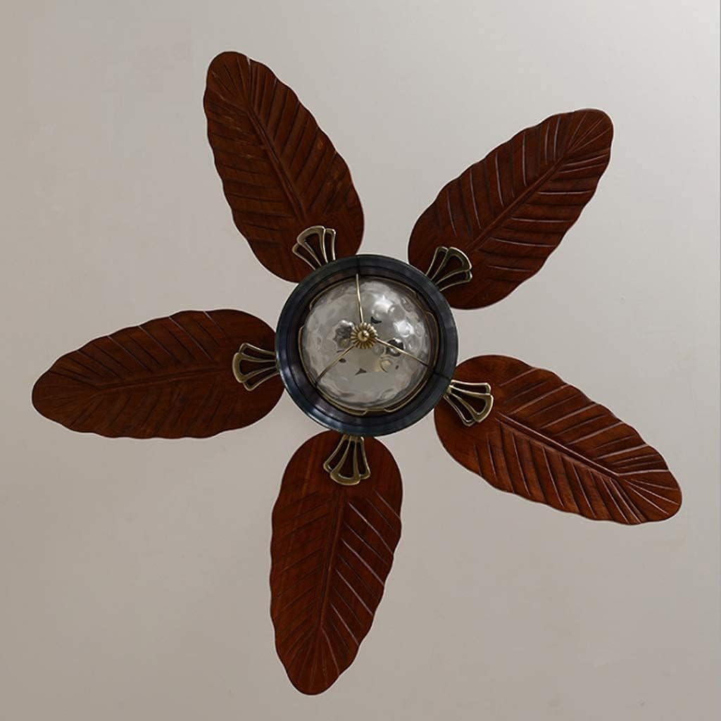 Low Profile Ceiling Fan Retro Ceiling Fan Engraving Solid Wood Leaf Ceiling Fan with Quiet Reversible Motor Ceiling Fan Light Chandelier Fan Lights Ceiling Fixtures(52 inch)