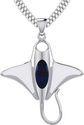 US Jewels Men's 925 Sterling Silver 30.5mm 3D Manta or Sting Ray Aquatic Pendant Necklace, 18in to 24in