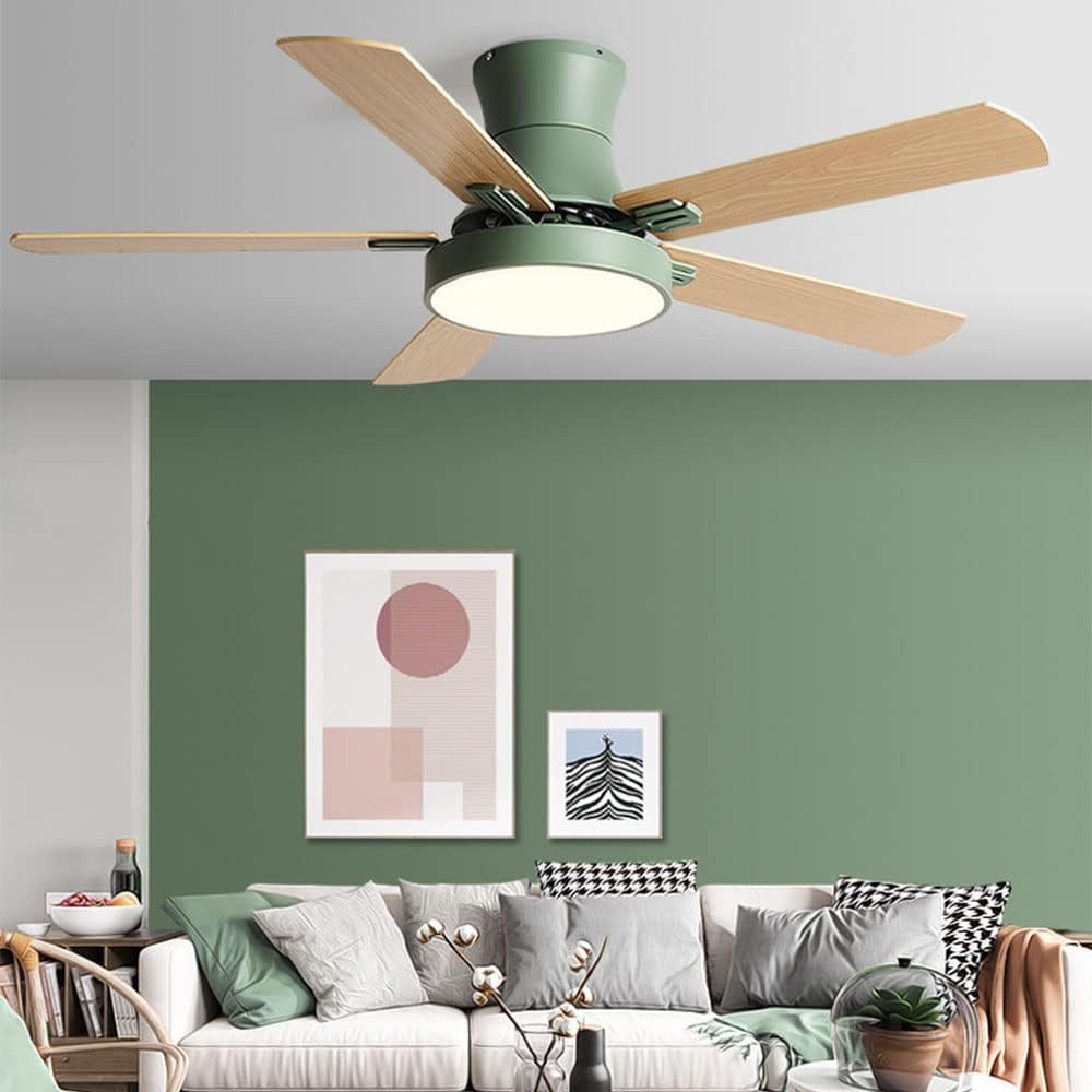 Flush Mount Ceiling Fan with Lights Wood Modern Ceiling Fan with Remote 42 Inch Mute Ceiling Fans with Lights for Bedroom Outdoor Ceiling Fans for Patios with Light