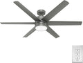 Hunter 60 inch Outdoor or Indoor Ceiling Fan with LED Light - Ceiling Fan with Wall Control, For Patio, Garage, or Porch, Quiet, Standard Mount, 6 Blades - Solaria 59625, Matte Silver