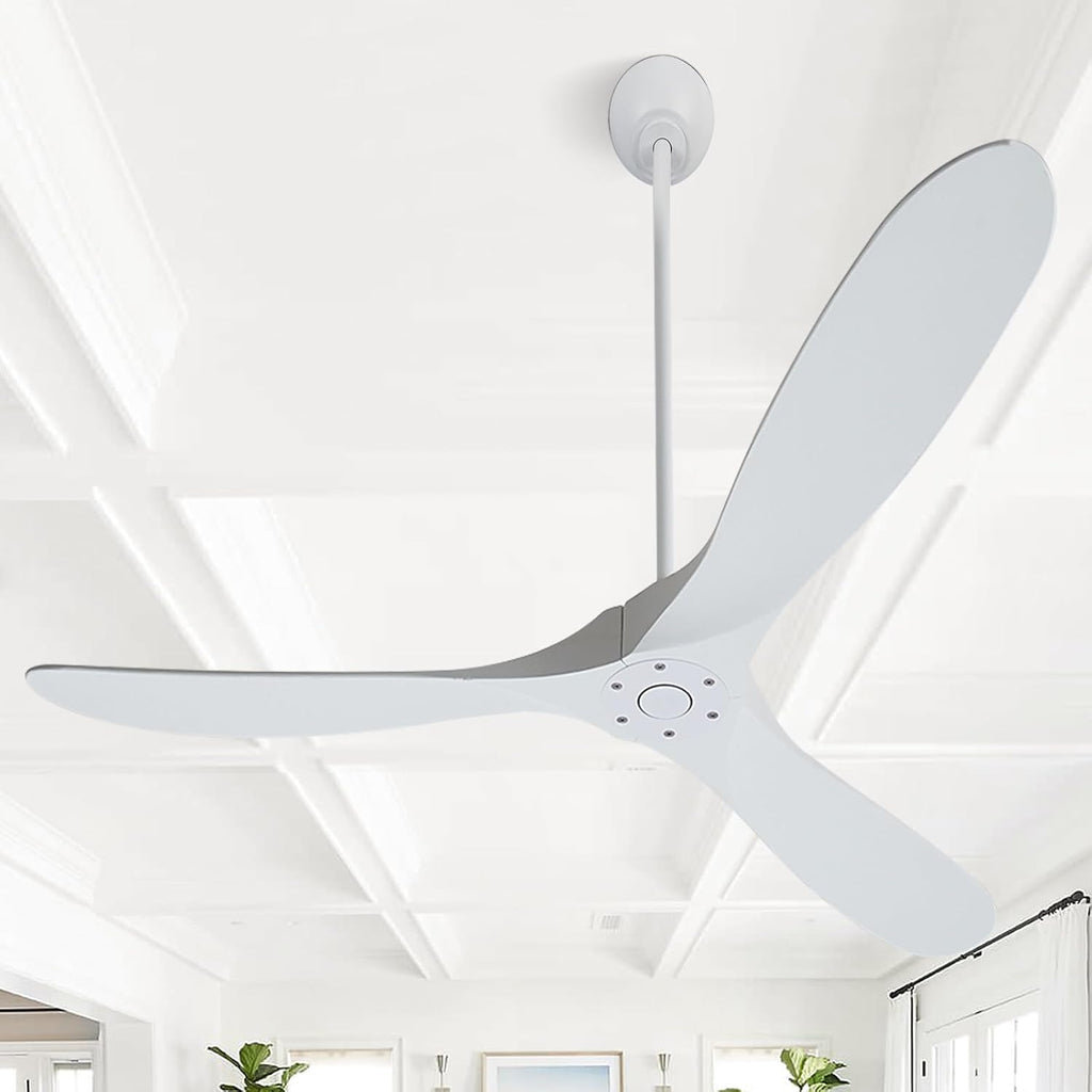 52' Ceiling Fans without Lights, Ceiling Fan no Light with 3 Blades, Solid Wood Ceiling Fan with Remote Control and DC Motor, Indoor Outdoor Ceiling Fans for Patios-White