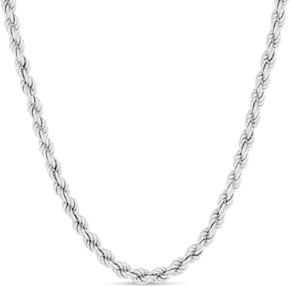 ARGENTO REALE Sterling Silver Diamond Cut Rope Chain Necklace, 1MM 2MM 3MM 4MM 5MM 6MM 7.5MM Braided Rope Chain Necklace, 925 Sterling Silver Necklace