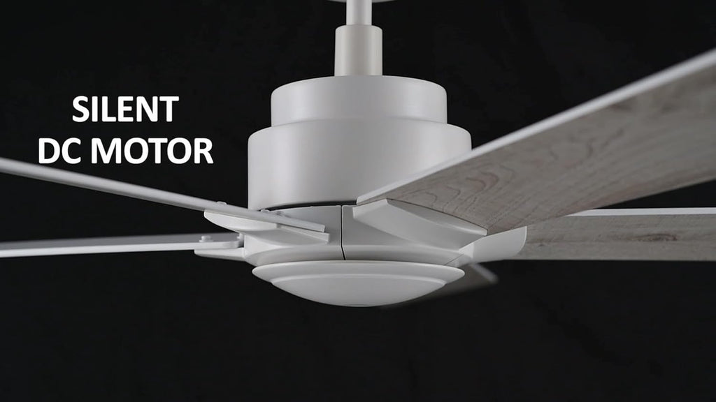 Carro 60 Inch Ceiling Fan without Lights, White Ceiling Fan with Remote Low Profile, 10-Speed Reversible DC Motor, 5 Wood Finish Blades, Indoor, for Bedroom