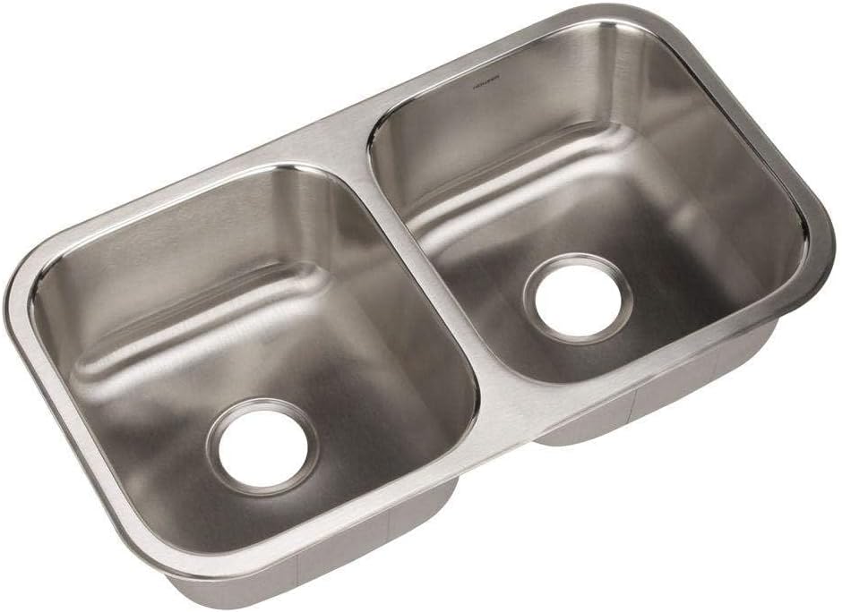 Houzer Elite Stainless Steel Kitchen Sink: 31 Inch Undermount 50/50 Double Bowl Sink with Strainer, Durable & Versatile, Essential for Home & Apartment: ED-3108-1