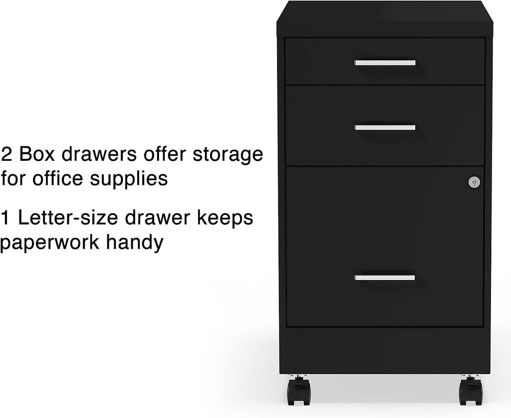 Staples 3-Drawer Vertical File Cabinet, Letter Size Documents, Lockable & Mobile, 19.9' D x 14.3' W x 25.7' H, Black