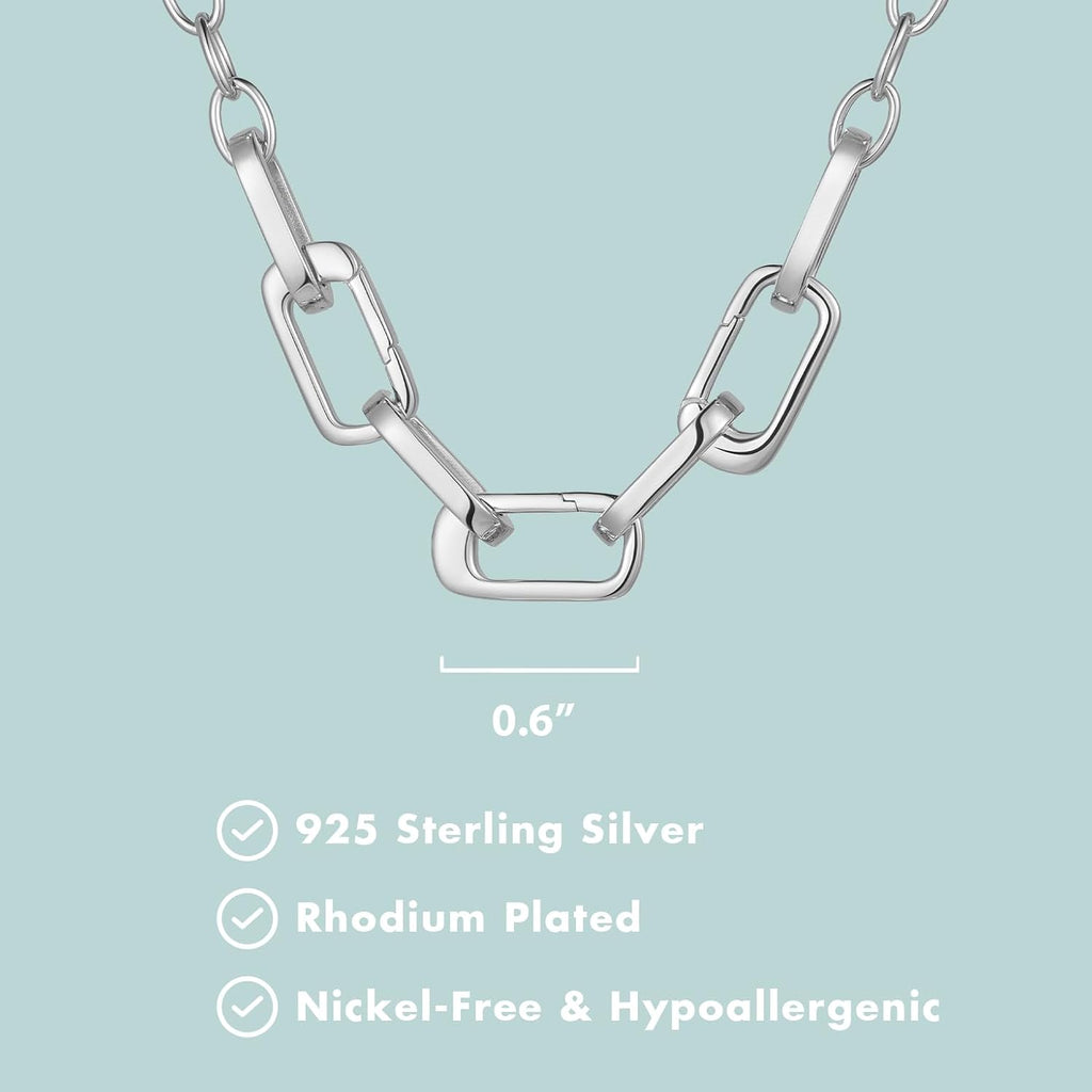 SCAMPER & CO .925 Sterling Silver Rhodium or 18k Yellow Gold Plated Carabiner Charm Necklaces for Women - Hypoallergenic Compatible Charms Sterling Silver Necklace for Women Modern Carabiner Design