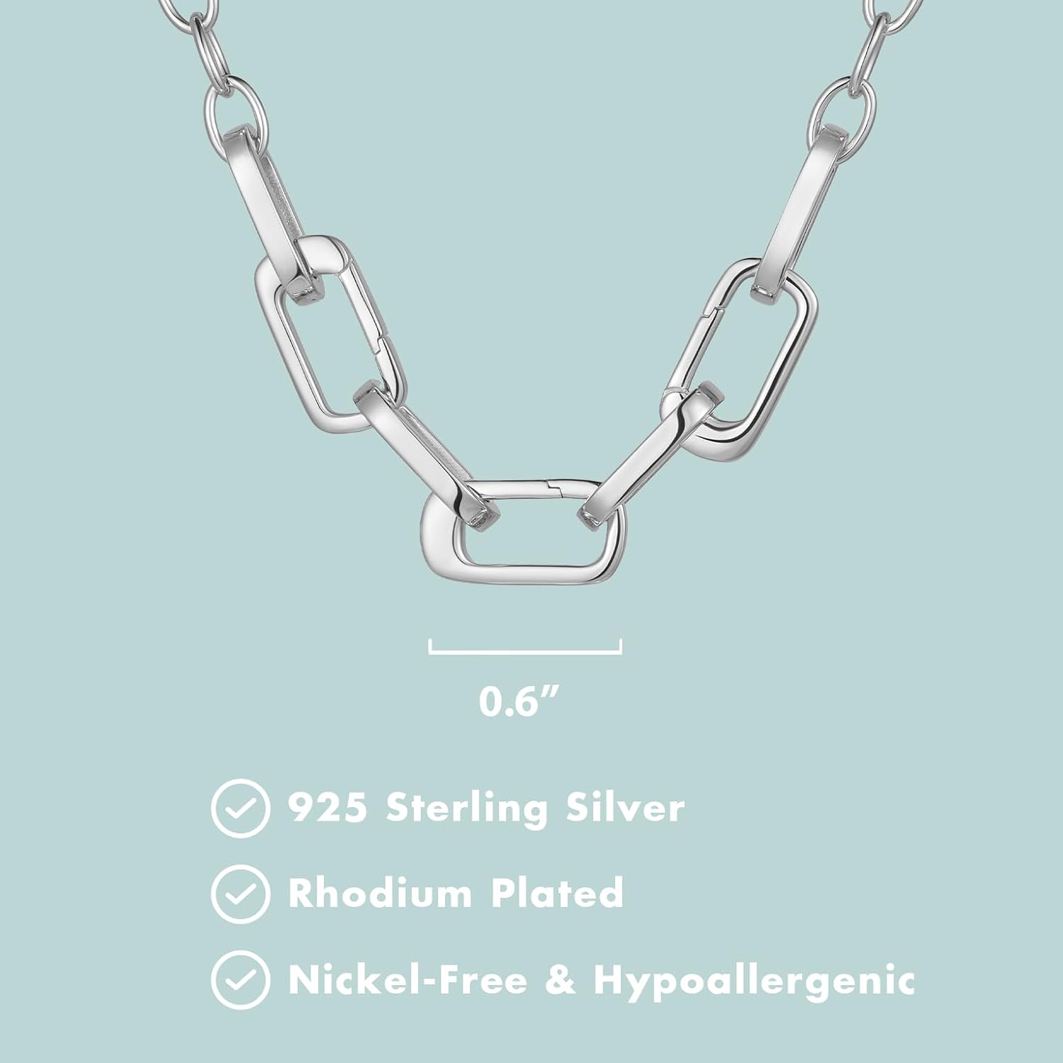 SCAMPER & CO .925 Sterling Silver Rhodium or 18k Yellow Gold Plated Carabiner Charm Necklaces for Women - Hypoallergenic Compatible Charms Sterling Silver Necklace for Women Modern Carabiner Design