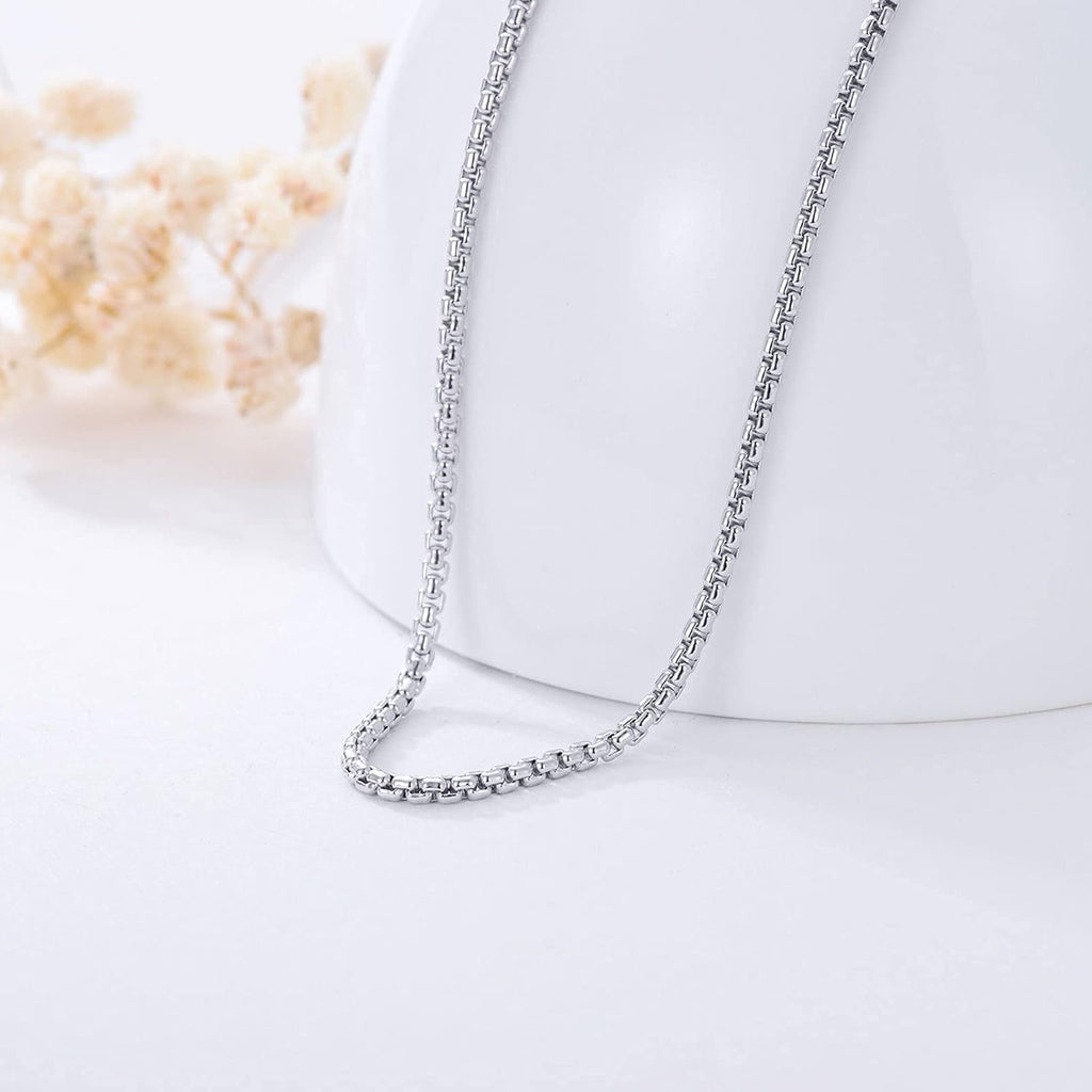 Genuine 925 Sterling Silver Round Box Chain Necklace for Men & Women Strong, Safe and Beautiful Rolo Link Chains 1.0MM - 3.0MM, 16-36 Inch (with Gift Box)