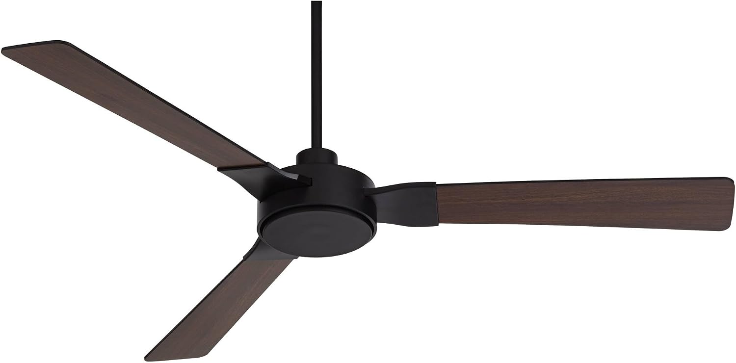 Casa Vieja 60' Invictus Modern Industrial Indoor Outdoor Ceiling Fan 3 Blade Remote Control Matte Black Finish Dark Walnut Wood Finish Blades Bedroom Patio Living Room Kitchen Damp Rated DC Motor