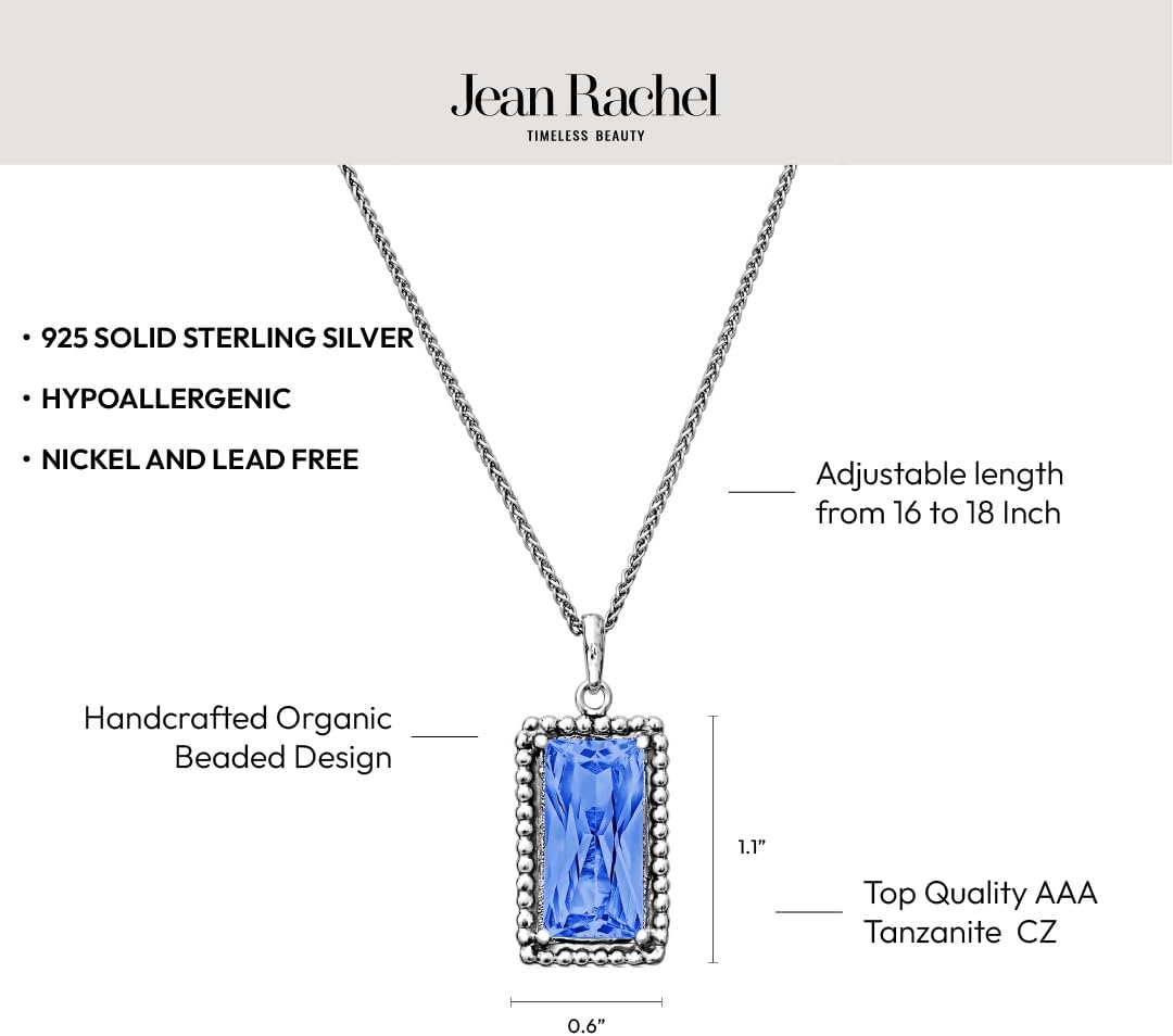 JEAN RACHEL JEWELRY 925 Sterling Silver Necklace for Women - Baguette with Cubic Zirconia Vintage Design - Hypoallergenic, Lead & Nickel Free - Artisan Handcrafted Statement Necklace