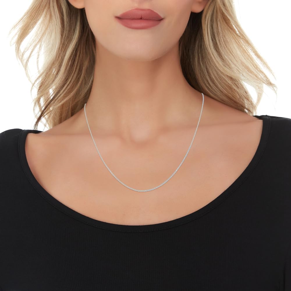 Floreo 14k White Gold Double Extendable Solid Diamond Cut Cable Chain Adjustable Necklace, 16' - 17' - 18 Inch with Spring Ring Clasp