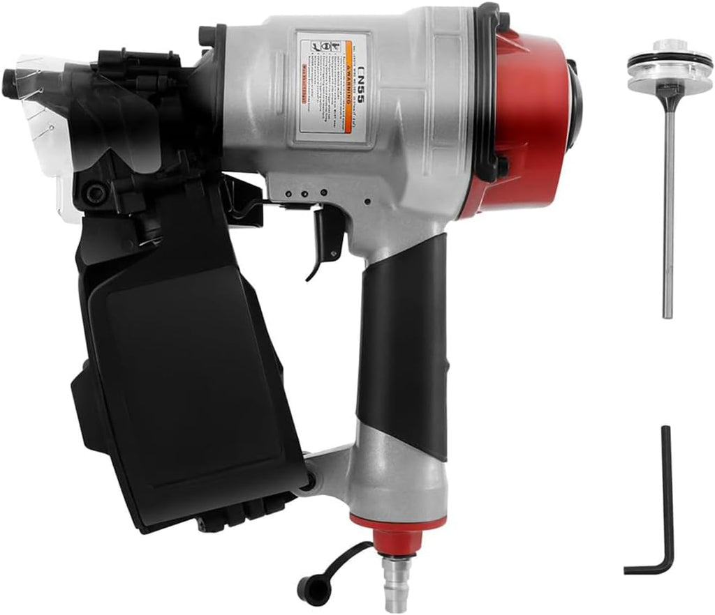 CN55 Pneumatic Siding Nailer, 25-57mm Siding Coil Nailer Handheld Air Framing Stapler Gun Roofing Nailer for Woodworking Fences Plywood Furniture