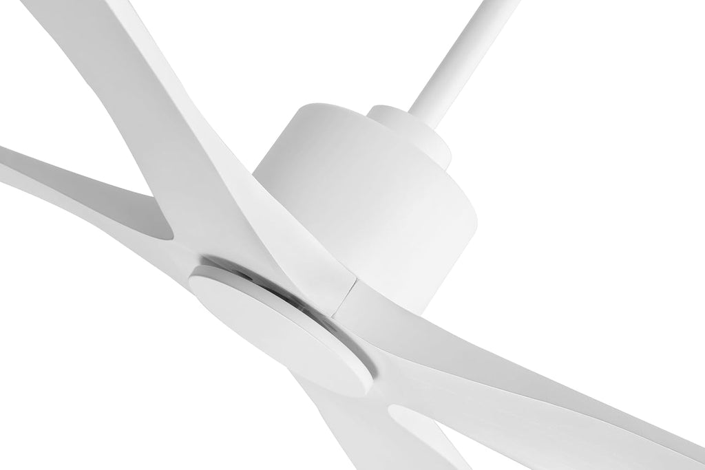 WINGBO 48' DC Ceiling Fan without Lights, 4 Carved Solid Wood Blades, 6-Speed Noiseless Reversible DC Motor, Modern Ceiling Fan No Light with Remote, Gloss White Finish with White Blades, ETL Listed
