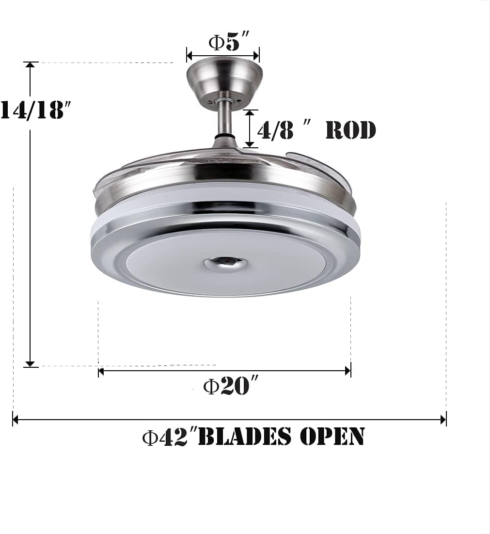36' Modern Ceiling Fan with Light and Remote Control Retractable Chandelier Fixture 3 Lighting Color 3 Speed Fandelier for Kitchen Bedroom