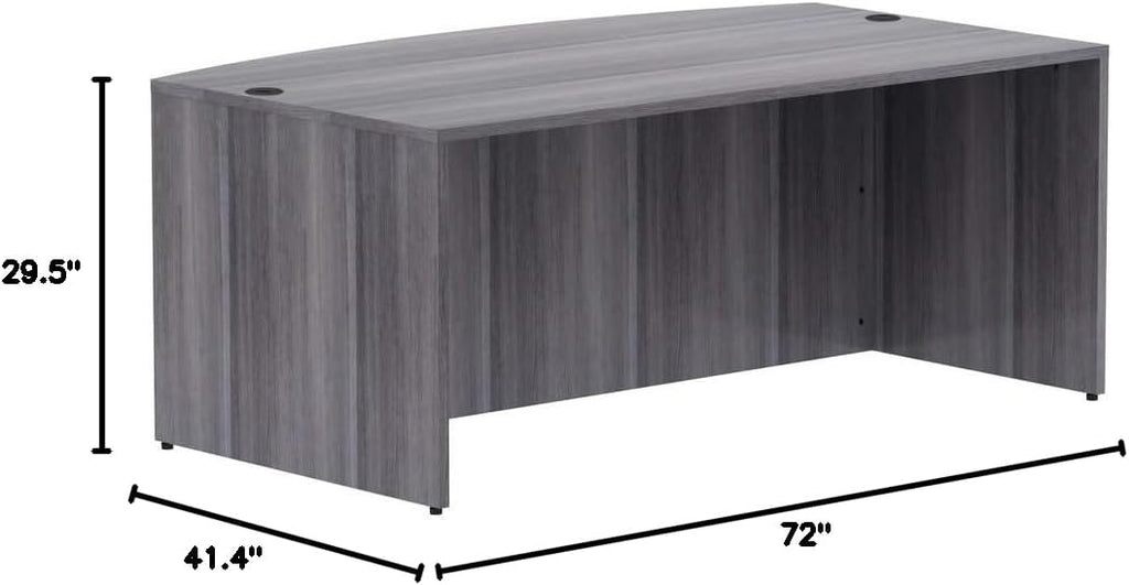 Lorell LLR69591 71 x 36 in. Bow Weathered Charcoal Laminate Desking