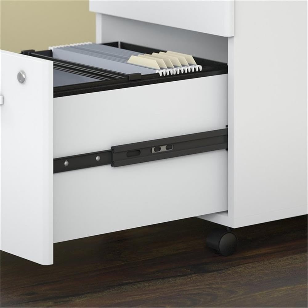 Bush Business Furniture Studio C 2 Drawer Mobile File Cabinet in White, Rolling Storage Solution, Home or Office Filing Organizer