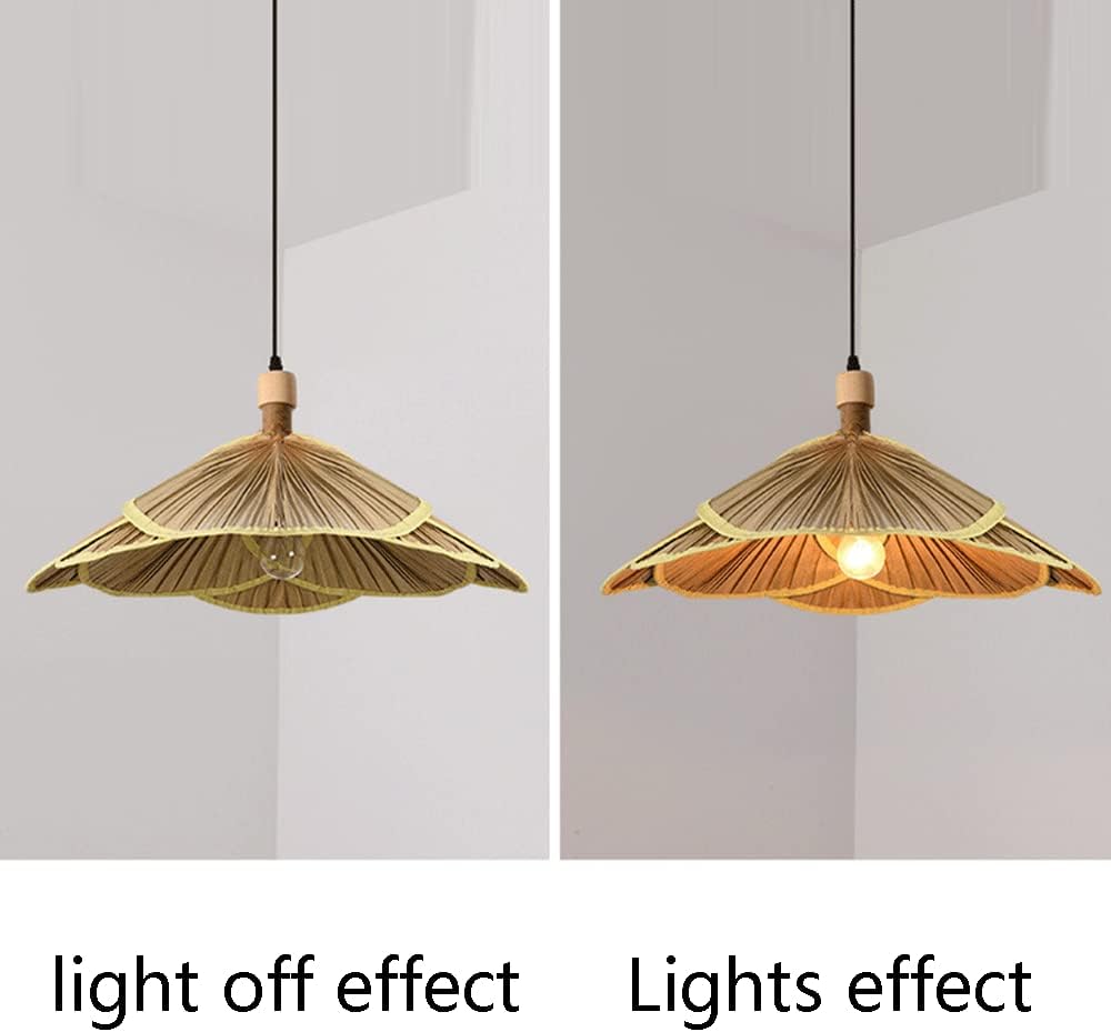 1-Light Hanging Lamp Rattan Hand-Woven Pendant Light Bamboo Fan Retro Chaner Home Decor Pastoral Style Ceiling Lighting Fixture for Dining Room,Living Room Bar +Wood