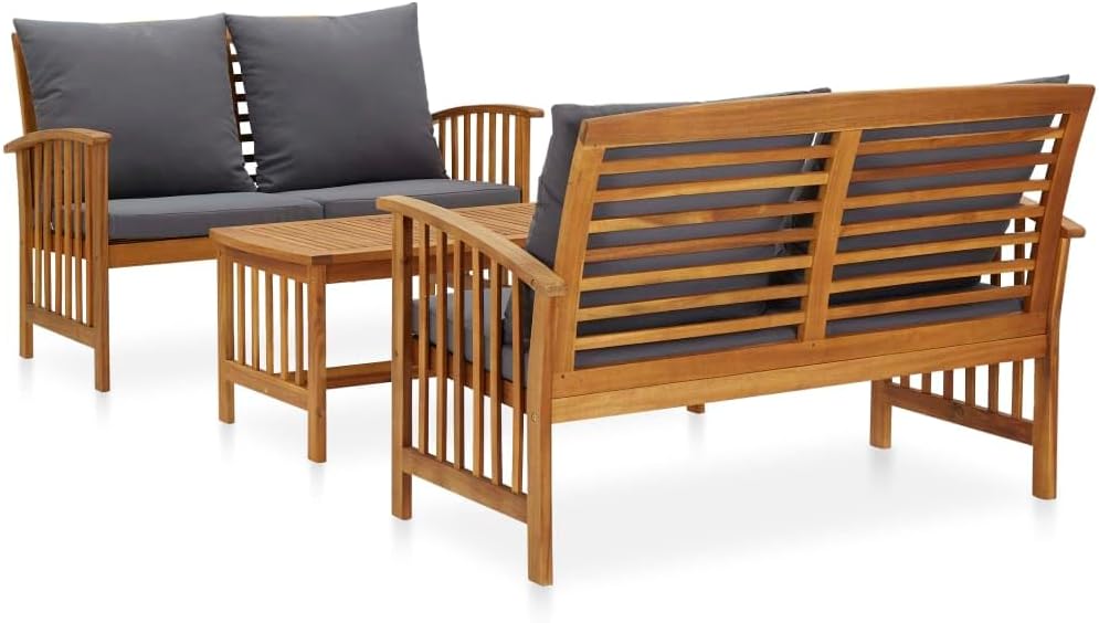 3 Piece Patio Furniture Sofa Set with Cushions, Outdoor Solid Acacia Wood Patio Conversation Table Chair Set for Garden, Backyard, Poolside,-517