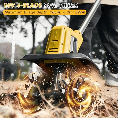 20V Electric Tiller,270 RPM Cordless Soil Tiller Cultivator,22cm Wide & 18cm Deep Garden Rototiller,w/48 Steel Tines,for Courtyard Corner Flower Nursery 4000mAh