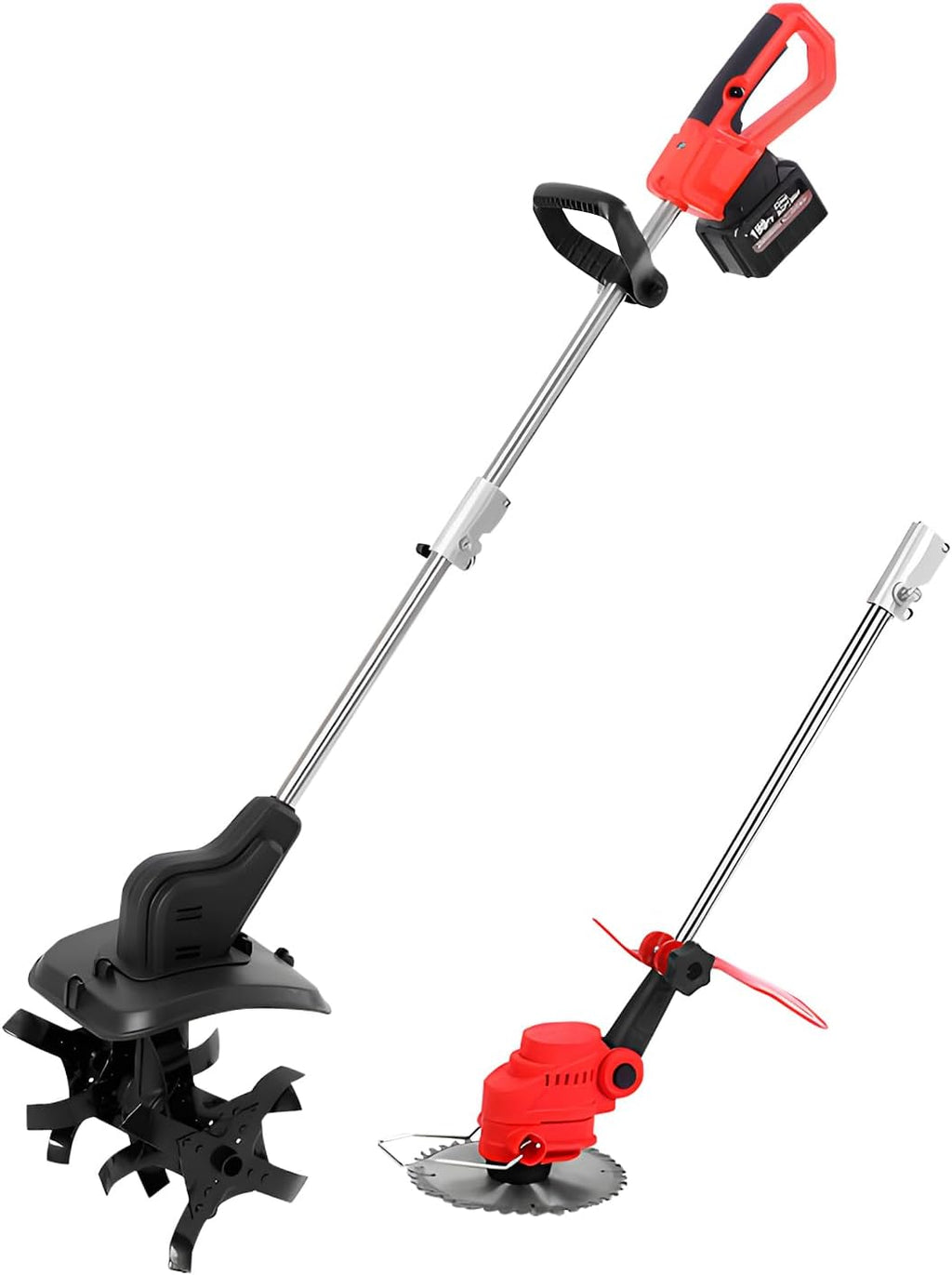 Cordless Tiller Cultivator, Tiller & Lawn Mower 2 in 1, 21V Battery Powered Cordless Tiller, with 2×4/6Ah Battery, Portable Rotary Tiller, for Lawn, Farm, Gardening,2×4AH