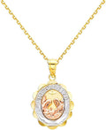 The World Jewelry Center 14k Tri-Color Gold Religious Baptism Pendant with 0.9mm Cable Chain Necklace