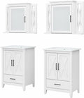 Bush Home Key West 48W Double Vanity Set with Sinks and Medicine Cabinets in White Ash