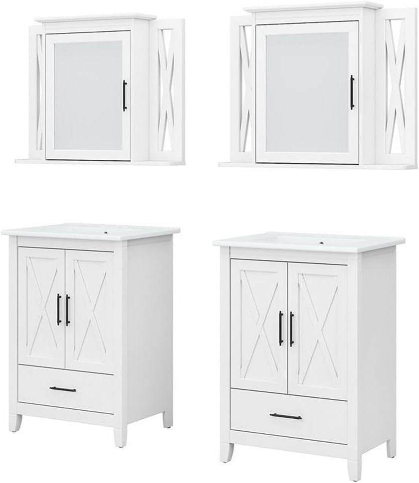 Bush Home Key West 48W Double Vanity Set with Sinks and Medicine Cabinets in White Ash