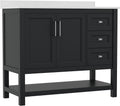 Flash Furniture Vega 42 Inch Bathroom Vanity with Sink, Storage Cabinet with Soft Close Doors, Open Shelf and 3 Drawers, Carrara Marble Finish Countertop, Black