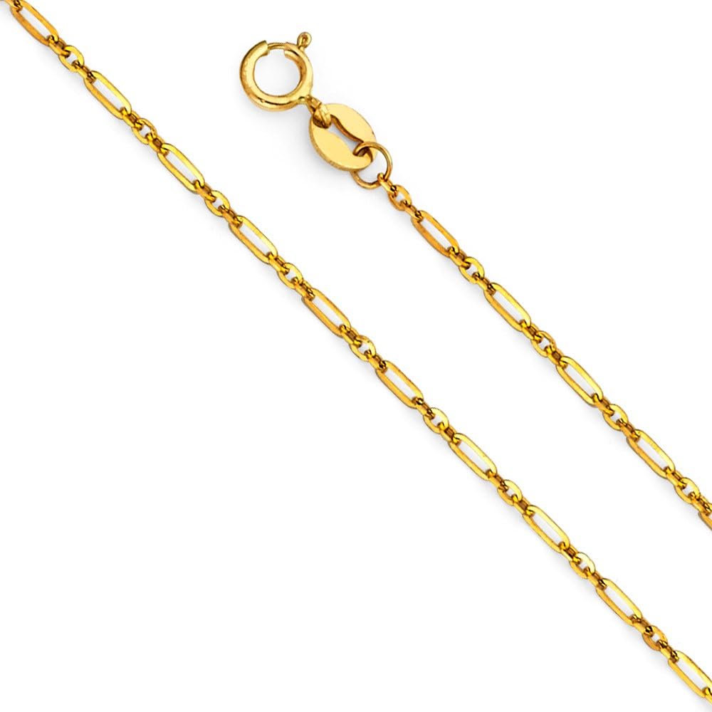 14k REAL Yellow Gold Solid 1.2mm Open 1+1 Cable Chain Necklace with Spring Ring Clasp