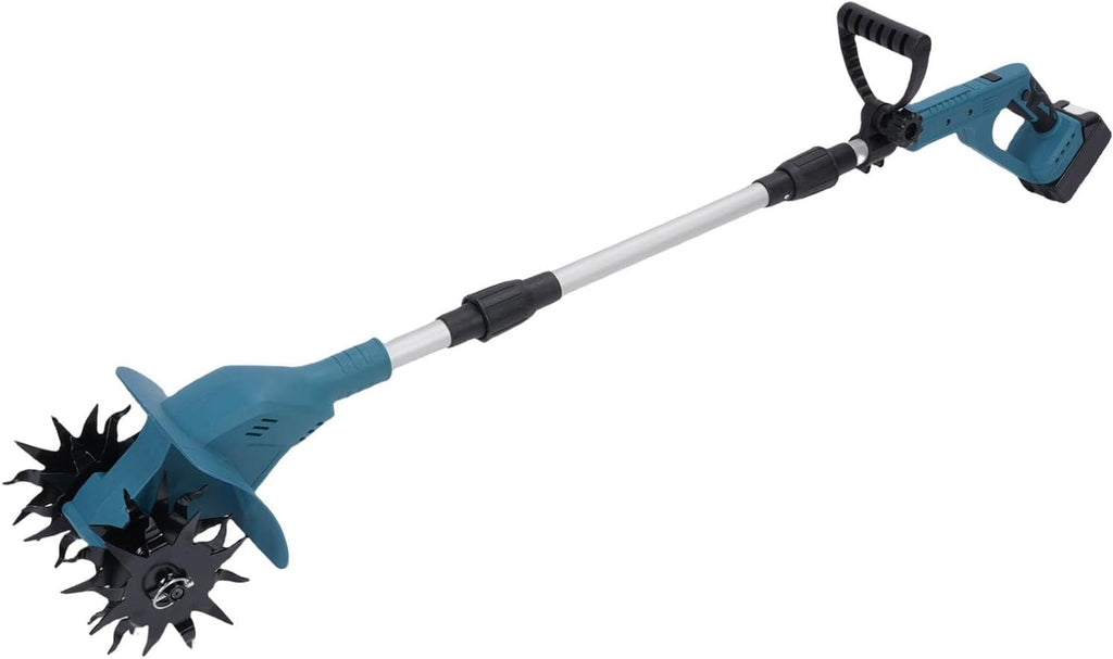 Asixxsix Cordless Tiller, 500W 330RPM Electric Tiller with 2 5000mAh Battery, 3 Sections Folding, Digital Display, 9' Width and 6.3' Depth, Rototiller Lawn, Gardening, Cultivation (US Plug)