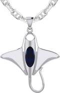 US Jewels Men's 925 Sterling Silver 30.5mm 3D Manta or Sting Ray Aquatic Pendant Necklace, 18in to 24in