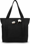 TOPDesign 30-Pack Canvas Tote Bags with an External Pocket, Reusable Grocery Shopping Bags, Top Zipper Closure, Daily Essentials (Black)