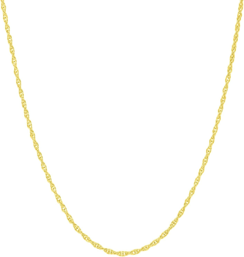 Italian Fashions 14K, 10K Yellow or White or Rose Solid Gold Italian Diamond Cut 0.8 mm-1.2 mm Rope and Mirror Cable Chain Necklace Thin & Strong gold chain Thin And Lightweight MADE IN ITALY