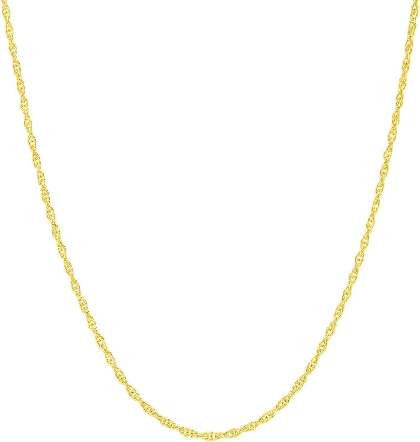Italian Fashions 14K, 10K Yellow or White or Rose Solid Gold Italian Diamond Cut 0.8 mm-1.2 mm Rope and Mirror Cable Chain Necklace Thin & Strong gold chain Thin And Lightweight MADE IN ITALY