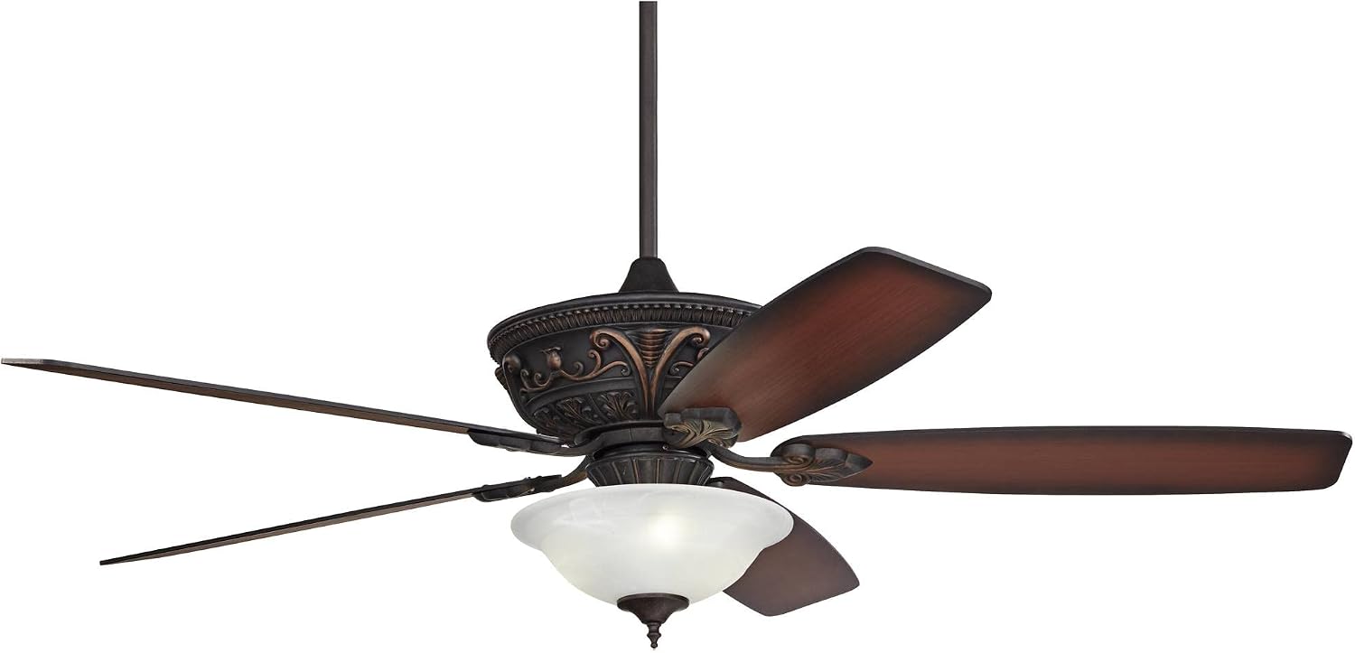 Casa Vieja 60' Montego Industrial Rustic Indoor Ceiling Fan with LED Light Oil Rubbed Bronze Teak Alabaster Glass Bowl for Living Kitchen Home Kids Room Office Bedroom Family Dining House