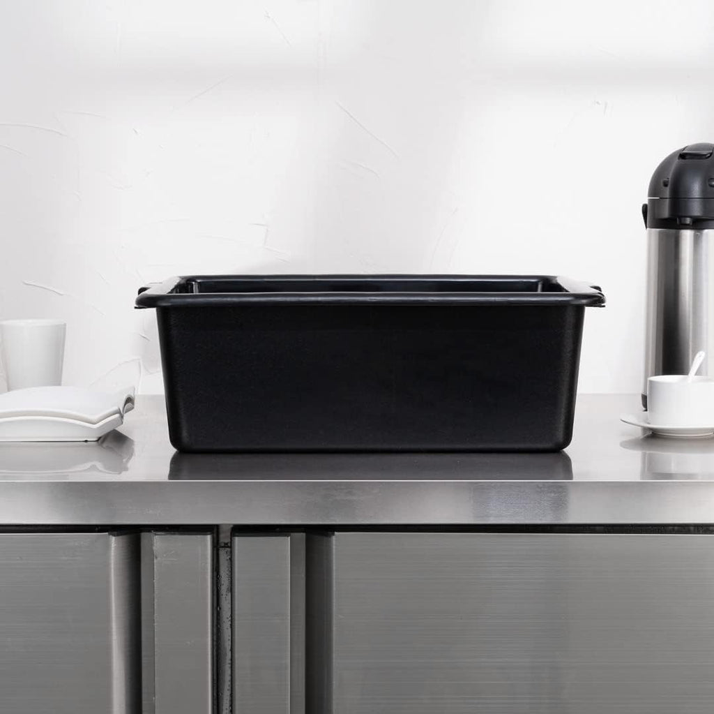 Restaurantware TUBS ONLY: RW Clean 22 Inch x 15.7 Inch Bus Tubs 12 Deep Bus Boxes - Lid Sold Separately With Handles Black Plastic Restaurant Tubs Heavy-Duty For Kitchen Organization