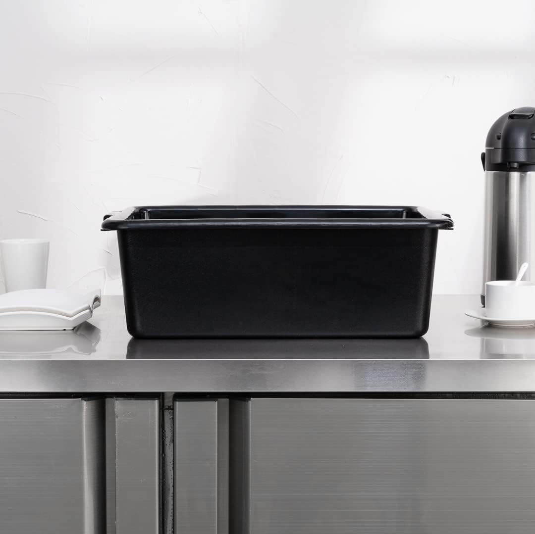 Restaurantware TUBS ONLY: RW Clean 22 Inch x 15.7 Inch Bus Tubs 12 Deep Bus Boxes - Lid Sold Separately With Handles Black Plastic Restaurant Tubs Heavy-Duty For Kitchen Organization