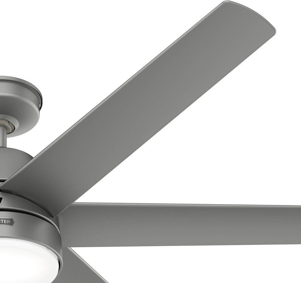 Hunter Fan 60 inch Casual Matte Silver Indoor/Outdoor Ceiling Fan with Lights for Patio, Farmhouse, Bedroom, Living Room/Family Room, Dining Room, Kitchen, Office (Renewed)