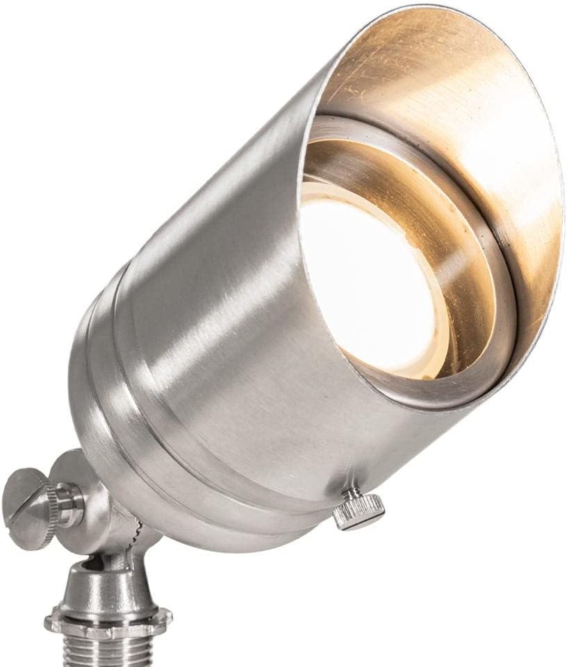 VOLT 20-Pack 12V Fat Boy Stainless Steel Outdoor Spotlights with 5W 2700K Warm White 400 Lumen MR16 LED Bulbs for Low Voltage Landscape Lighting of Yard, Lawn, Garden, Patio, Trees & House