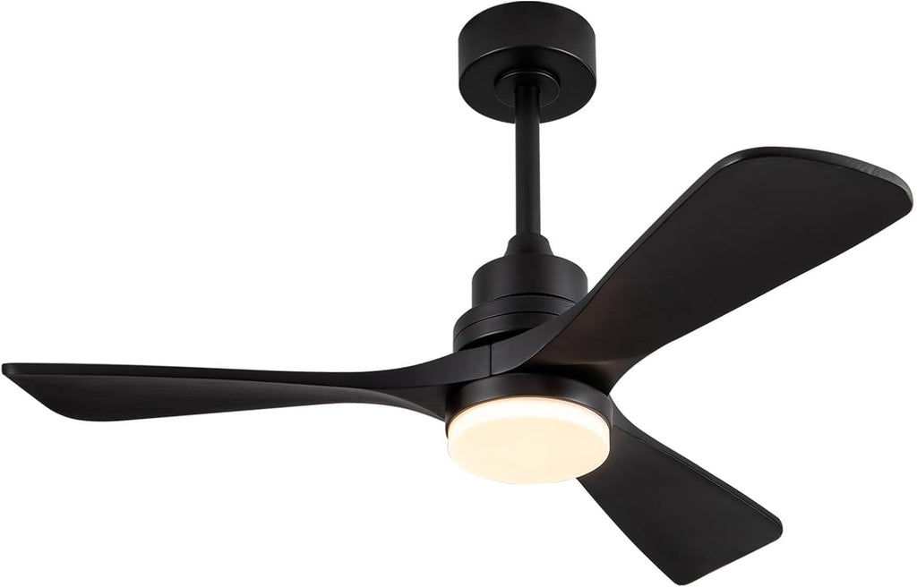 42 Inch Black Ceiling Fans with Lights and Remote Control,Dimmable LED Light,3 Wood Blades,Memory Function,Reversible DC Motor,Modern Indoor Outdoor Ceiling Fan for Patios Bedroom